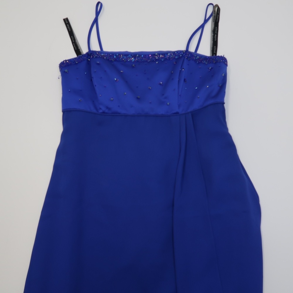 Vintage 90s Alfred Angelo Blue Formal Dress Prom Homecoming Rhinestones Beads 4